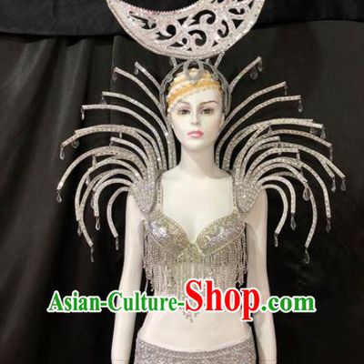Customized Halloween Samba Dance Costumes Brazil Parade Giant Backboard and Headpiece for Women