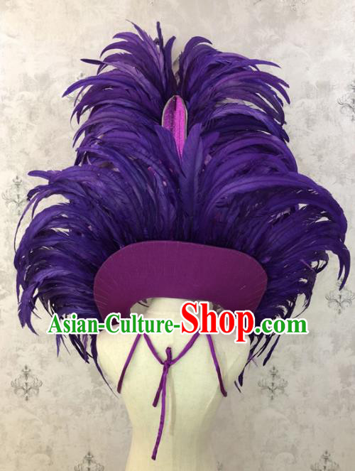 Customized Halloween Cosplay Purple Feather Hair Accessories Brazil Parade Samba Dance Giant Headpiece for Women Customized Halloween Cosplay Purple Feather Hair Accessories Brazil Parade Samba Dance Giant Headpiece for Women