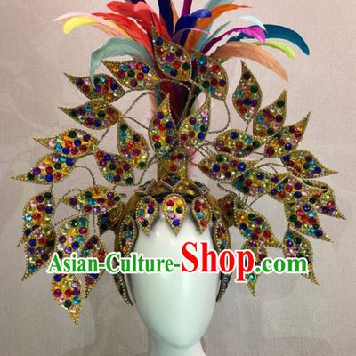 Customized Halloween Carnival Feather Hair Accessories Brazil Parade Samba Dance Giant Headpiece for Women