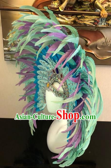 Customized Halloween Carnival Green Feather Giant Hair Accessories Brazil Parade Samba Dance Headpiece for Women Customized Halloween Carnival Green Feather Giant Hair Accessories Brazil Parade Samba Dance Headpiece for Women