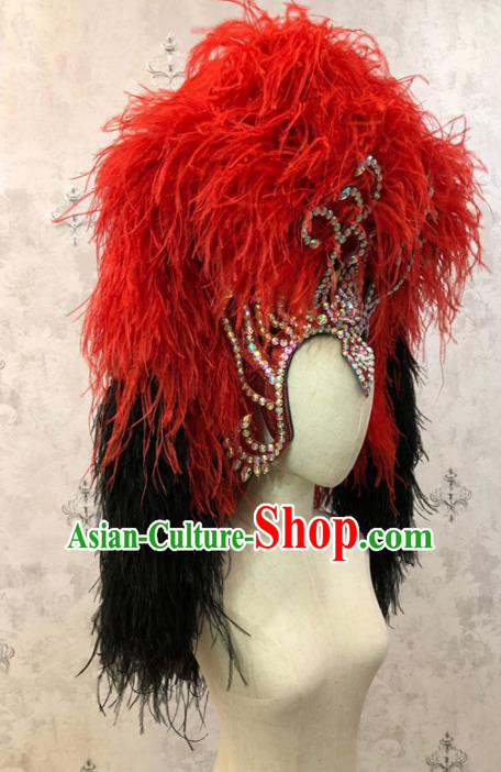 Customized Halloween Carnival Red and Black Feather Giant Hair Accessories Brazil Parade Samba Dance Headpiece for Women Customized Halloween Carnival Red and Black Feather Giant Hair Accessories Brazil Parade Samba Dance Headpiece for Women