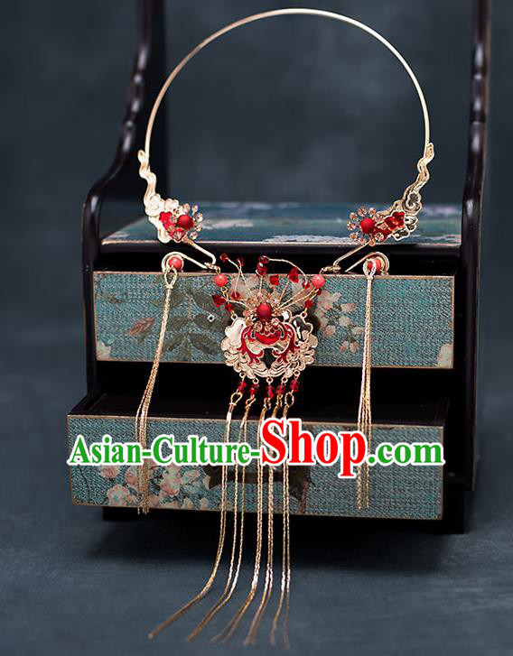 Top Chinese Traditional Cloisonne Red Necklace Handmade Hanfu Accessories for Women Top Chinese Traditional Cloisonne Red Necklace Handmade Hanfu Accessories for Women