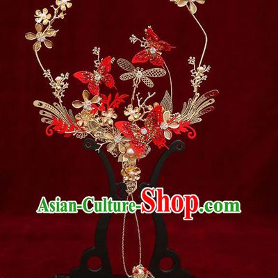 Chinese Traditional Wedding Red Butterfly Fan Ancient Bride Palace Fans for Women
