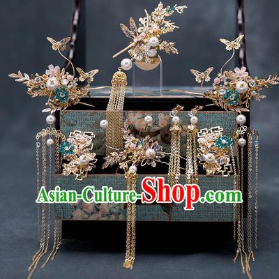 Top Chinese Traditional Golden Dragonfly Hair Claw Wedding Bride Handmade Hairpins Hair Accessories Complete Set