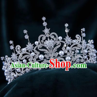 Top Grade Handmade Princess Zircon Stars Royal Crown Wedding Bride Hair Accessories for Women