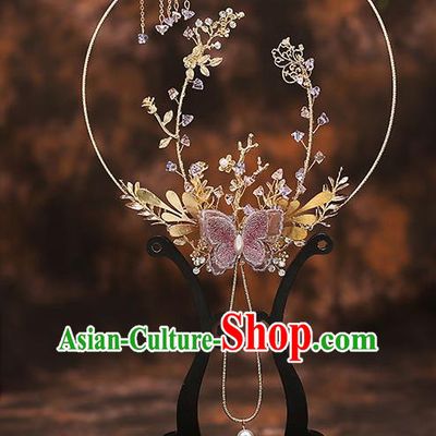 Chinese Traditional Wedding Pink Butterfly Fan Ancient Bride Palace Fans for Women