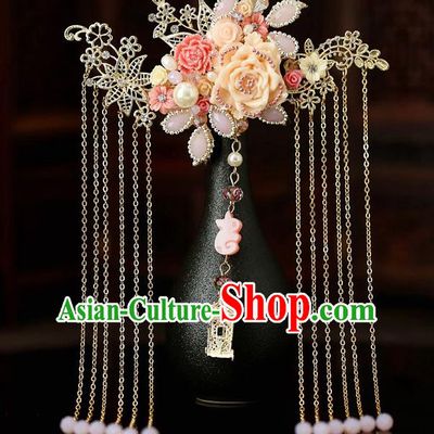 Top Chinese Traditional Lotus Tassel Hair Claw Handmade Hanfu Hairpins Hair Accessories for Women