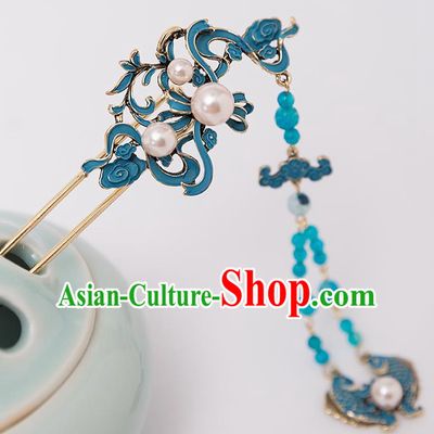 Top Chinese Traditional Blue Fishes Hair Clip Handmade Hanfu Tassel Hairpins Hair Accessories for Women