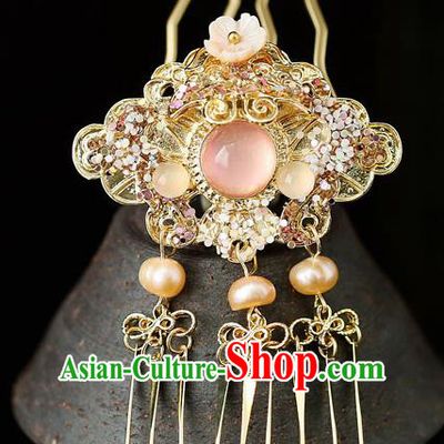 Top Chinese Traditional Golden Hair Comb Handmade Hanfu Hairpins Hair Accessories for Women