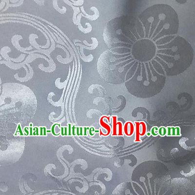 Asian Chinese Traditional Plum Pattern Design Grey Brocade China Hanfu Satin Fabric Material
