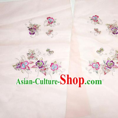 Asian Chinese Traditional Embroidered Pattern Design Light Pink Silk Fabric China Hanfu Silk Material