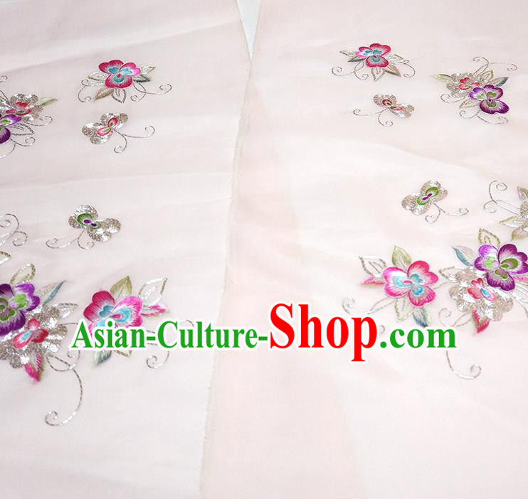 Asian Chinese Traditional Embroidered Pattern Design Light Pink Silk Fabric China Hanfu Silk Material Asian Chinese Traditional Embroidered Pattern Design Light Pink Silk Fabric China Hanfu Silk Material