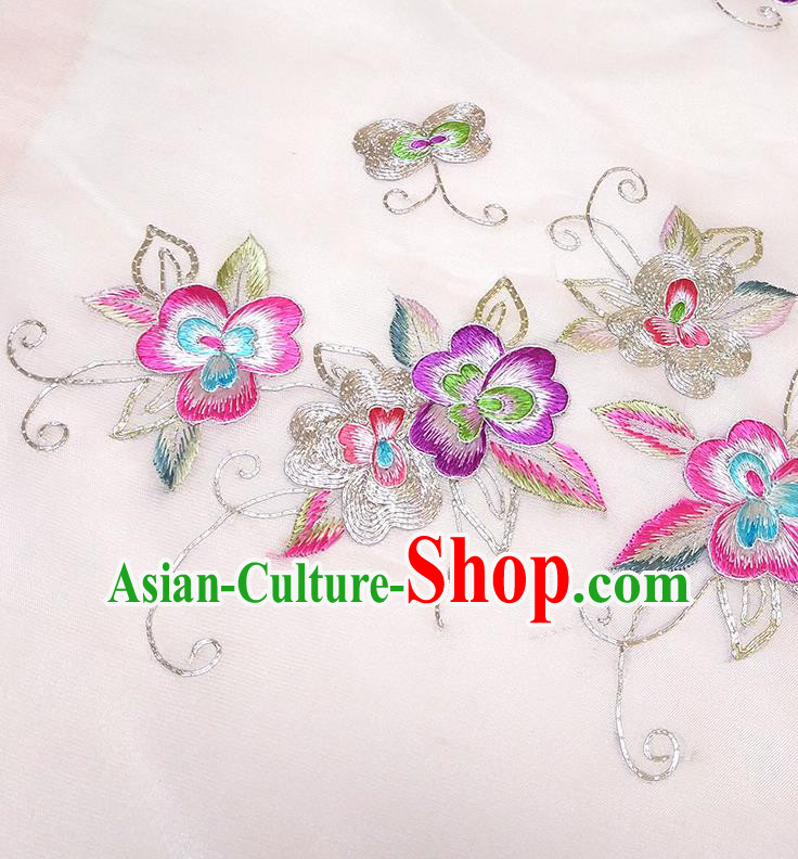Asian Chinese Traditional Embroidered Pattern Design Light Pink Silk Fabric China Hanfu Silk Material Asian Chinese Traditional Embroidered Pattern Design Light Pink Silk Fabric China Hanfu Silk Material