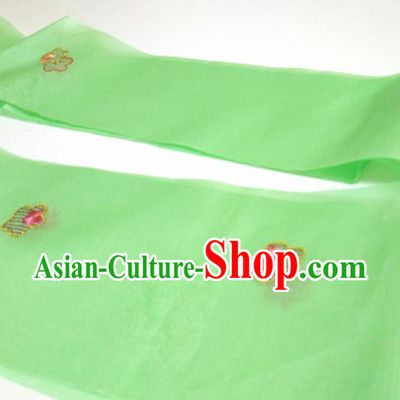 Asian Chinese Traditional Embroidered Plum Pattern Design Green Silk Fabric China Hanfu Silk Material
