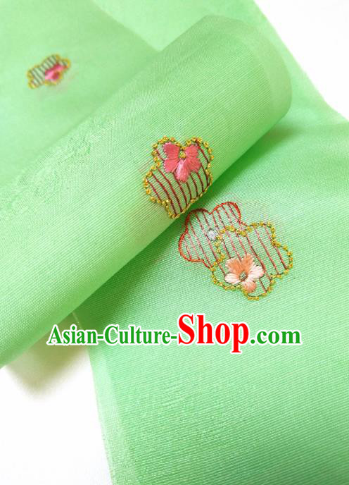 Asian Chinese Traditional Embroidered Plum Pattern Design Green Silk Fabric China Hanfu Silk Material Asian Chinese Traditional Embroidered Plum Pattern Design Green Silk Fabric China Hanfu Silk Material