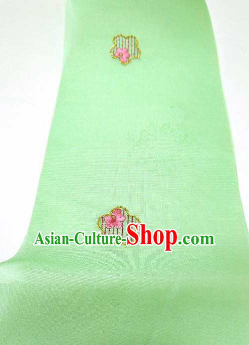 Asian Chinese Traditional Embroidered Plum Pattern Design Green Silk Fabric China Hanfu Silk Material Asian Chinese Traditional Embroidered Plum Pattern Design Green Silk Fabric China Hanfu Silk Material