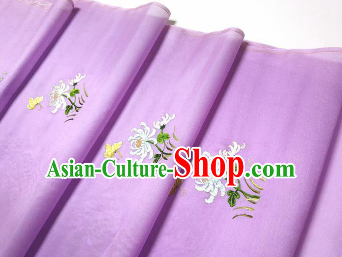 Asian Chinese Traditional Embroidered Chrysanthemum Pattern Design Purple Silk Fabric China Hanfu Silk Material Asian Chinese Traditional Embroidered Chrysanthemum Pattern Design Purple Silk Fabric China Hanfu Silk Material