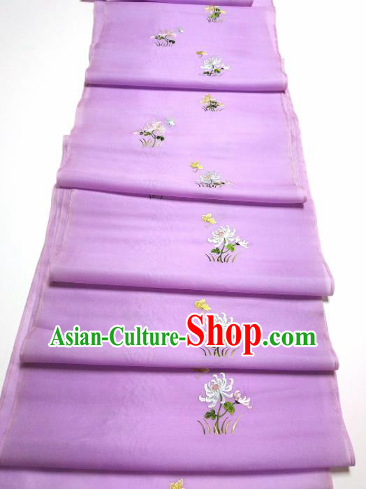 Asian Chinese Traditional Embroidered Chrysanthemum Pattern Design Purple Silk Fabric China Hanfu Silk Material Asian Chinese Traditional Embroidered Chrysanthemum Pattern Design Purple Silk Fabric China Hanfu Silk Material