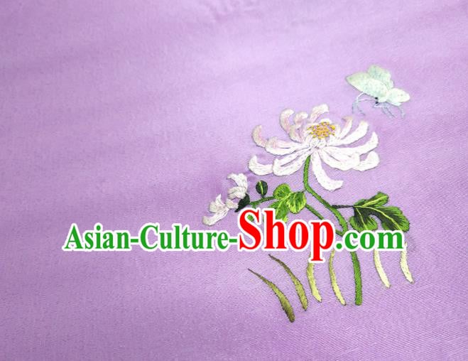 Asian Chinese Traditional Embroidered Chrysanthemum Pattern Design Purple Silk Fabric China Hanfu Silk Material Asian Chinese Traditional Embroidered Chrysanthemum Pattern Design Purple Silk Fabric China Hanfu Silk Material