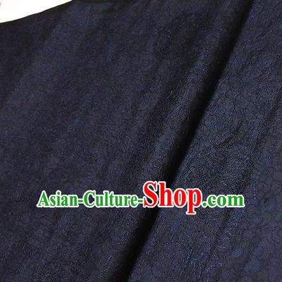 Asian Chinese Traditional Embroidered Pattern Design Navy Silk Fabric China Hanfu Silk Material