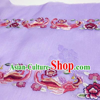Asian Chinese Traditional Embroidered Phoenix Peony Pattern Design Purple Silk Fabric China Hanfu Silk Material