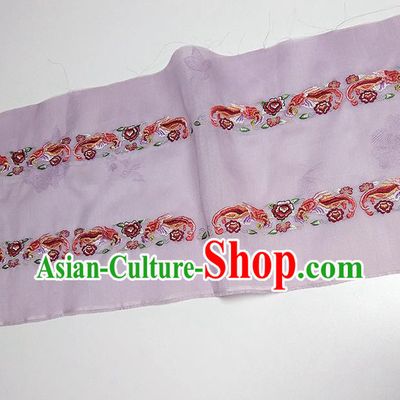 Asian Chinese Traditional Embroidered Phoenix Peony Pattern Design Lilac Silk Fabric China Hanfu Silk Material