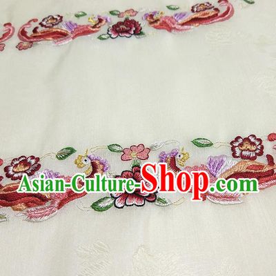 Asian Chinese Traditional Embroidered Phoenix Peony Pattern Design Light Yellow Silk Fabric China Hanfu Silk Material