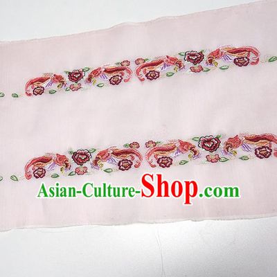 Asian Chinese Traditional Embroidered Phoenix Peony Pattern Design Light Pink Silk Fabric China Hanfu Silk Material
