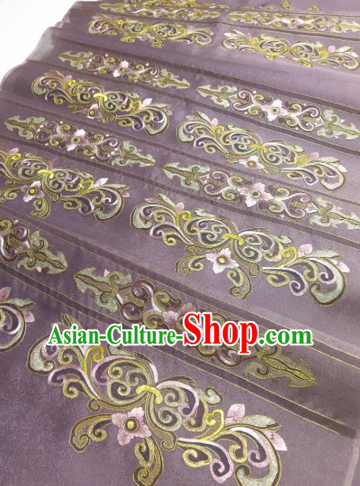 Asian Chinese Traditional Embroidered Pattern Design Deep Purple Silk Fabric China Hanfu Silk Material