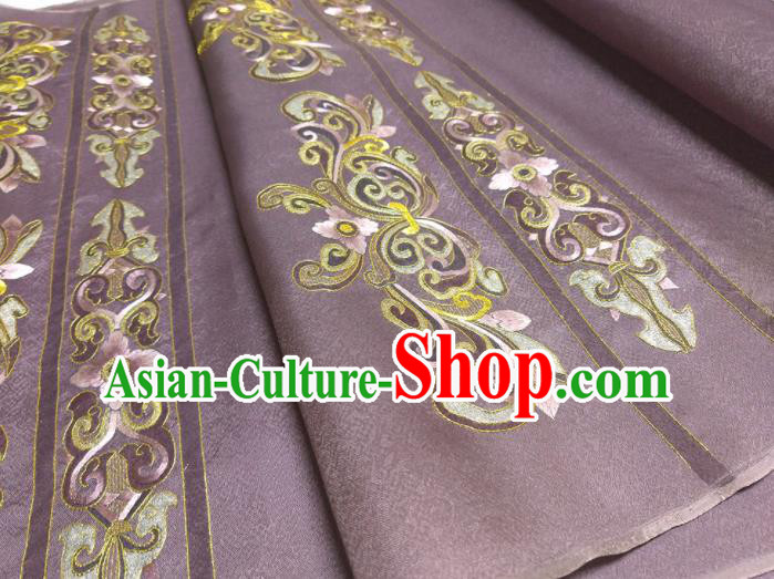 Asian Chinese Traditional Embroidered Pattern Design Deep Purple Silk Fabric China Hanfu Silk Material