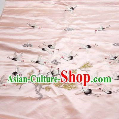 Asian Chinese Traditional Embroidered Cranes Pine Pattern Design Pink Silk Fabric China Hanfu Silk Material