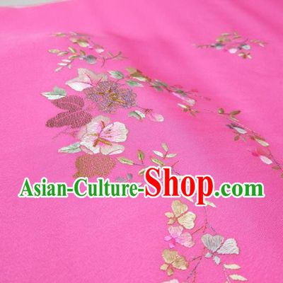 Asian Chinese Traditional Embroidered Petunia Pattern Design Rosy Silk Fabric China Hanfu Silk Material