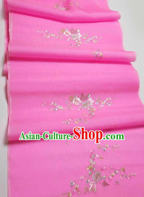 Asian Chinese Traditional Embroidered Petunia Pattern Design Rosy Silk Fabric China Hanfu Silk Material Asian Chinese Traditional Embroidered Petunia Pattern Design Rosy Silk Fabric China Hanfu Silk Material