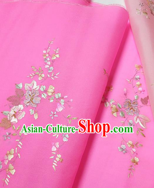 Asian Chinese Traditional Embroidered Petunia Pattern Design Rosy Silk Fabric China Hanfu Silk Material Asian Chinese Traditional Embroidered Petunia Pattern Design Rosy Silk Fabric China Hanfu Silk Material