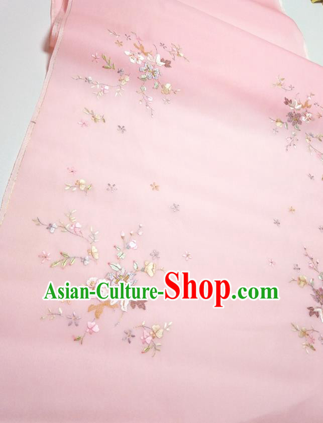 Asian Chinese Traditional Embroidered Petunia Pattern Design Pink Silk Fabric China Hanfu Silk Material