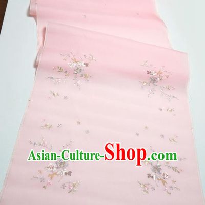 Asian Chinese Traditional Embroidered Petunia Pattern Design Pink Silk Fabric China Hanfu Silk Material