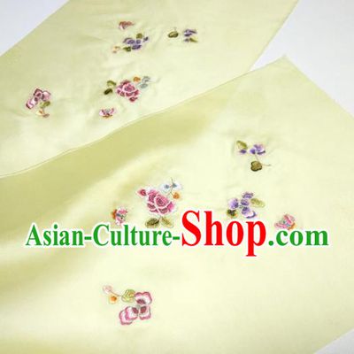 Asian Chinese Traditional Embroidered Flowers Pattern Design Light Yellow Silk Fabric China Hanfu Silk Material