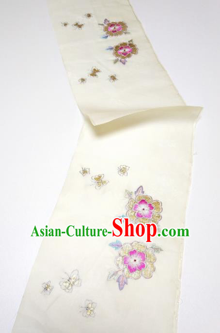 Asian Chinese Traditional Embroidered Flowers Pattern Design Beige Silk Fabric China Hanfu Silk Material Asian Chinese Traditional Embroidered Flowers Pattern Design Beige Silk Fabric China Hanfu Silk Material