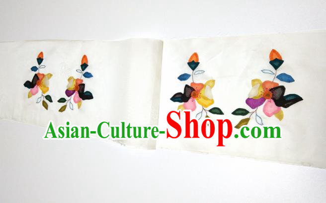 Asian Chinese Traditional Embroidered Flowers Pattern Design White Silk Fabric China Hanfu Silk Material Asian Chinese Traditional Embroidered Flowers Pattern Design White Silk Fabric China Hanfu Silk Material