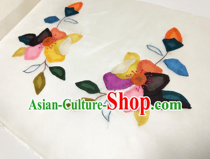 Asian Chinese Traditional Embroidered Flowers Pattern Design White Silk Fabric China Hanfu Silk Material Asian Chinese Traditional Embroidered Flowers Pattern Design White Silk Fabric China Hanfu Silk Material