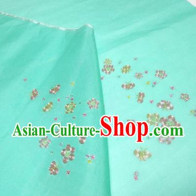 Asian Chinese Traditional Embroidered Plum Pattern Design Green Silk Fabric China Hanfu Silk Material