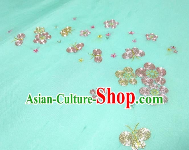 Asian Chinese Traditional Embroidered Plum Pattern Design Green Silk Fabric China Hanfu Silk Material