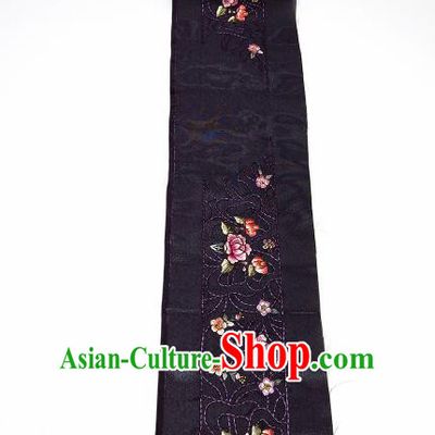 Asian Chinese Traditional Embroidered Peony Pattern Design Black Silk Fabric China Hanfu Silk Material