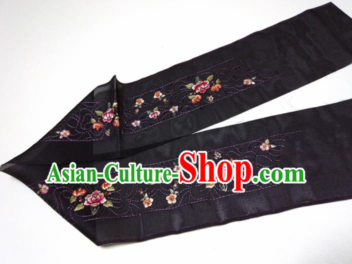 Asian Chinese Traditional Embroidered Peony Pattern Design Black Silk Fabric China Hanfu Silk Material Asian Chinese Traditional Embroidered Peony Pattern Design Black Silk Fabric China Hanfu Silk Material