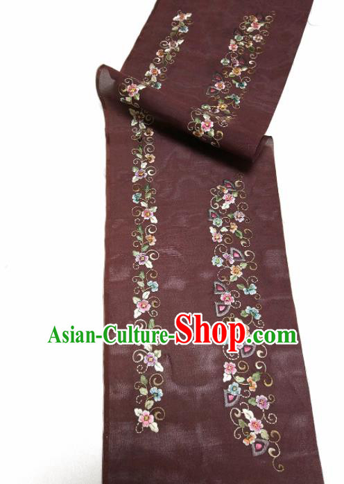 Asian Chinese Traditional Embroidered Flowers Pattern Design Brown Silk Fabric China Hanfu Silk Material Asian Chinese Traditional Embroidered Flowers Pattern Design Brown Silk Fabric China Hanfu Silk Material