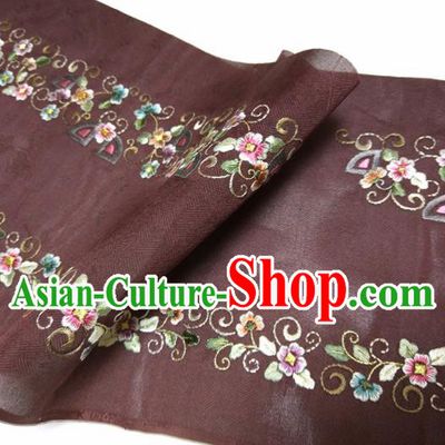 Asian Chinese Traditional Embroidered Flowers Pattern Design Brown Silk Fabric China Hanfu Silk Material