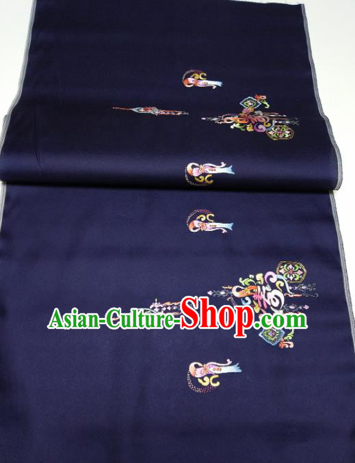 Asian Chinese Traditional Embroidered Longevity Pattern Design Navy Silk Fabric China Hanfu Silk Material Asian Chinese Traditional Embroidered Longevity Pattern Design Navy Silk Fabric China Hanfu Silk Material