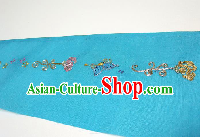 Asian Chinese Traditional Embroidered Butterfly Pattern Design Blue Silk Fabric China Hanfu Silk Material Asian Chinese Traditional Embroidered Butterfly Pattern Design Blue Silk Fabric China Hanfu Silk Material