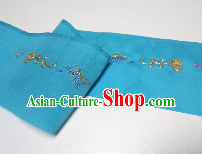 Asian Chinese Traditional Embroidered Butterfly Pattern Design Blue Silk Fabric China Hanfu Silk Material Asian Chinese Traditional Embroidered Butterfly Pattern Design Blue Silk Fabric China Hanfu Silk Material