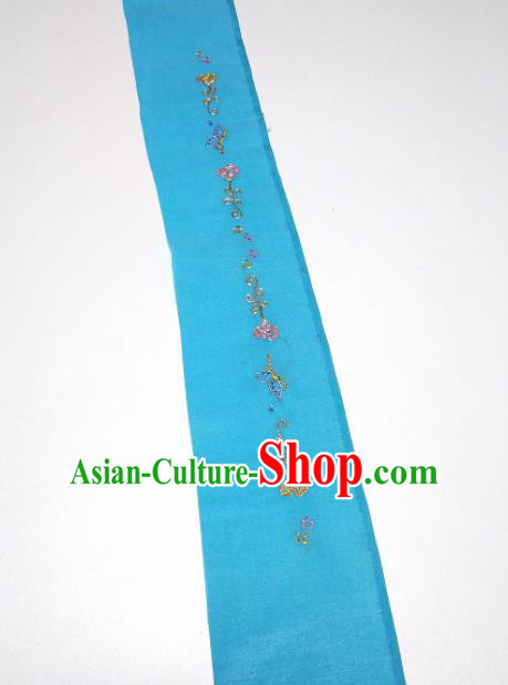 Asian Chinese Traditional Embroidered Butterfly Pattern Design Blue Silk Fabric China Hanfu Silk Material Asian Chinese Traditional Embroidered Butterfly Pattern Design Blue Silk Fabric China Hanfu Silk Material